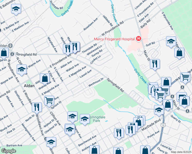 map of restaurants, bars, coffee shops, grocery stores, and more near 458 Rively Avenue in Collingdale