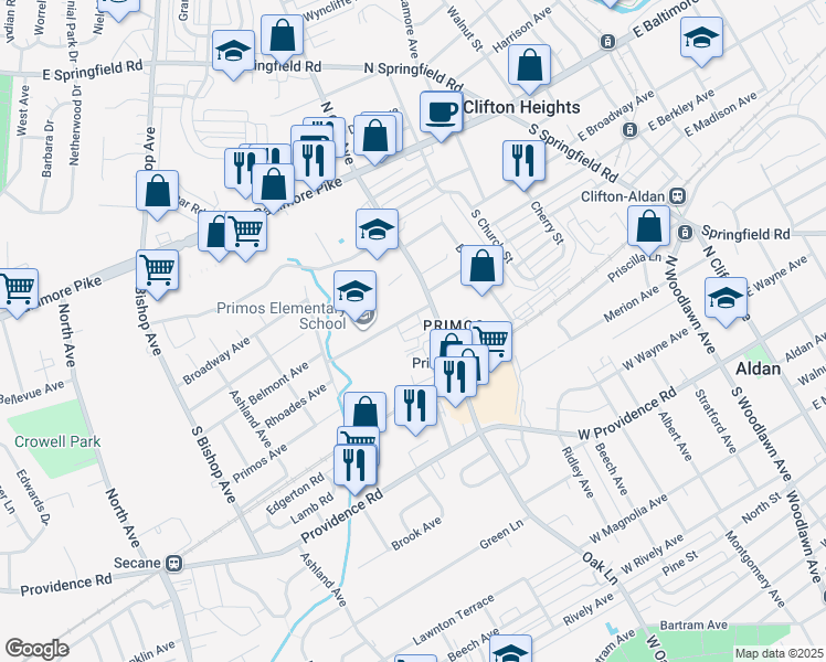 map of restaurants, bars, coffee shops, grocery stores, and more near 801 Christopher Place in Delaware County
