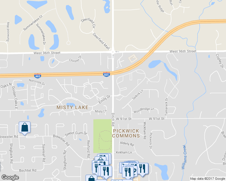 map of restaurants, bars, coffee shops, grocery stores, and more near 9322 Ditch Road in Indianapolis