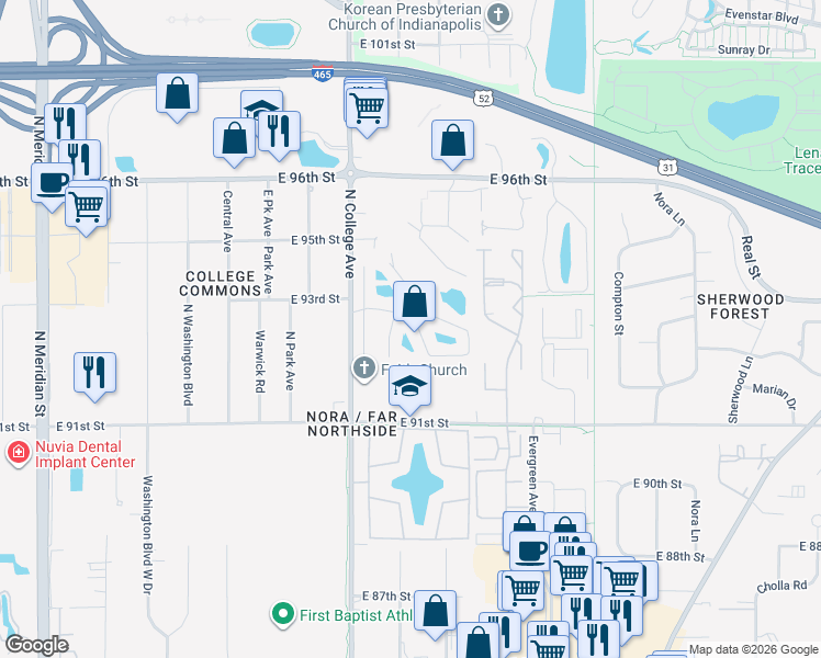 map of restaurants, bars, coffee shops, grocery stores, and more near 9286 Yale Drive in Indianapolis