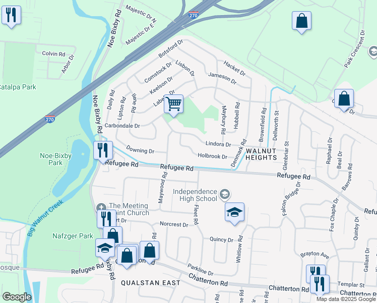 map of restaurants, bars, coffee shops, grocery stores, and more near 5043 Holbrook Drive in Columbus