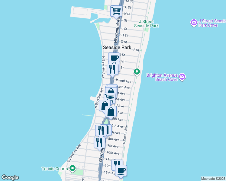 map of restaurants, bars, coffee shops, grocery stores, and more near 9 1st Avenue in Seaside Park