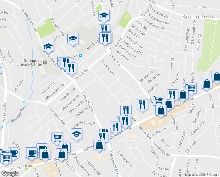 map of restaurants, bars, coffee shops, grocery stores, and more near 331 East Leamy Avenue in Springfield