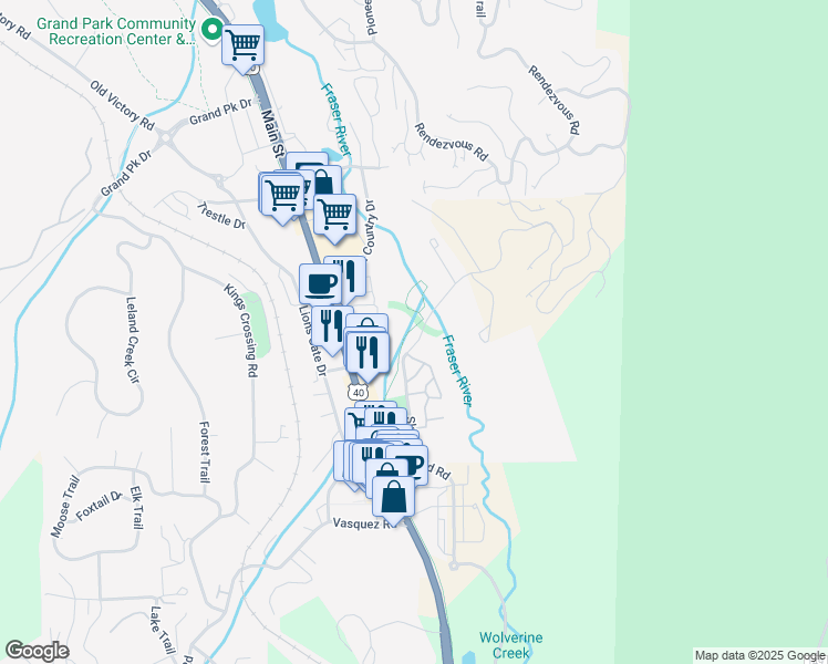 map of restaurants, bars, coffee shops, grocery stores, and more near 201_205 Ski Idlewild Road in Granby