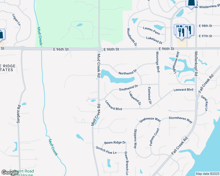 map of restaurants, bars, coffee shops, grocery stores, and more near 9924 Southwind Drive in Indianapolis