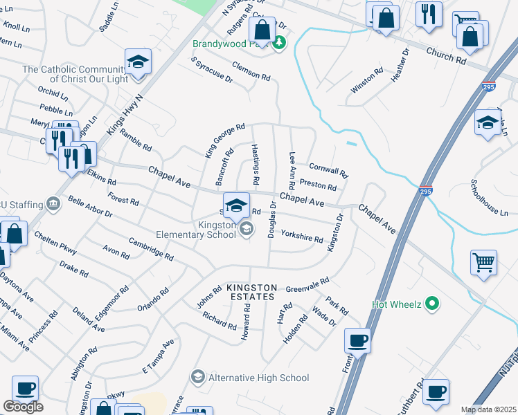 map of restaurants, bars, coffee shops, grocery stores, and more near 329 Sheffield Road in Cherry Hill Township