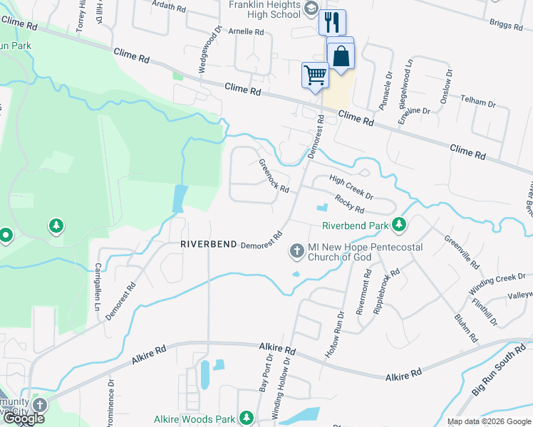 map of restaurants, bars, coffee shops, grocery stores, and more near 1515 Klibreck Court in Columbus