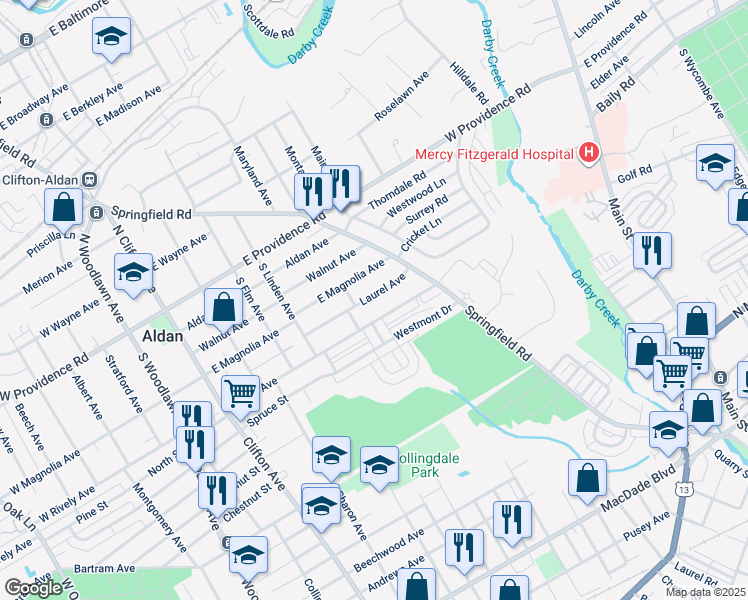 map of restaurants, bars, coffee shops, grocery stores, and more near 432 Laurel Avenue in Aldan