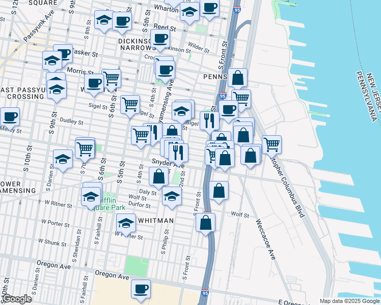 map of restaurants, bars, coffee shops, grocery stores, and more near in Philadelphia