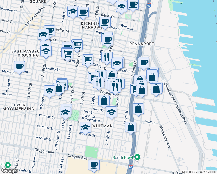 map of restaurants, bars, coffee shops, grocery stores, and more near in Philadelphia