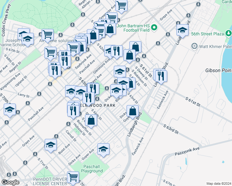 map of restaurants, bars, coffee shops, grocery stores, and more near in Philadelphia