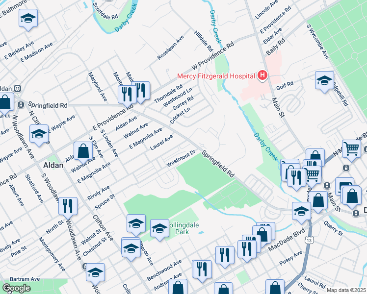 map of restaurants, bars, coffee shops, grocery stores, and more near 458 Rively Avenue in Collingdale