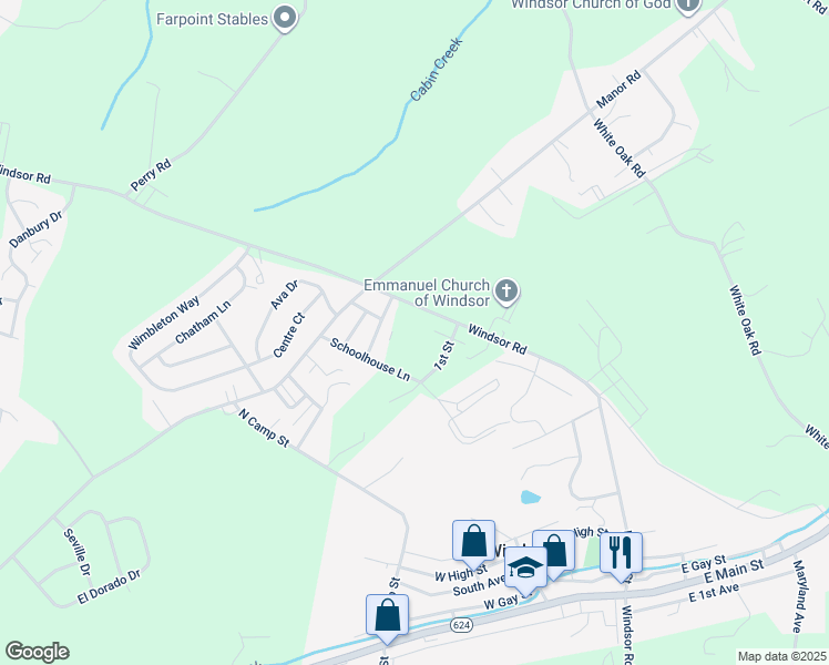 map of restaurants, bars, coffee shops, grocery stores, and more near 2110 Windsor Road in Windsor