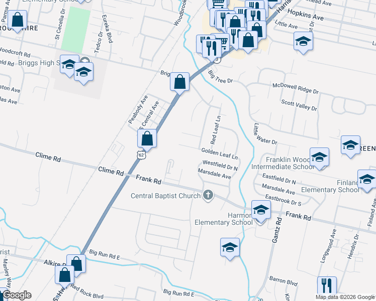 map of restaurants, bars, coffee shops, grocery stores, and more near 2249 Golden Leaf Lane in Columbus