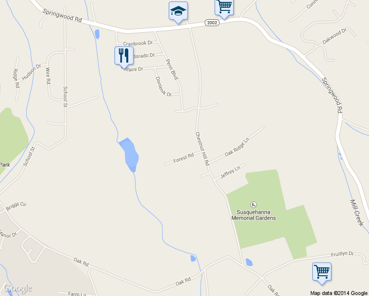 map of restaurants, bars, coffee shops, grocery stores, and more near 2685 Forest Road in York