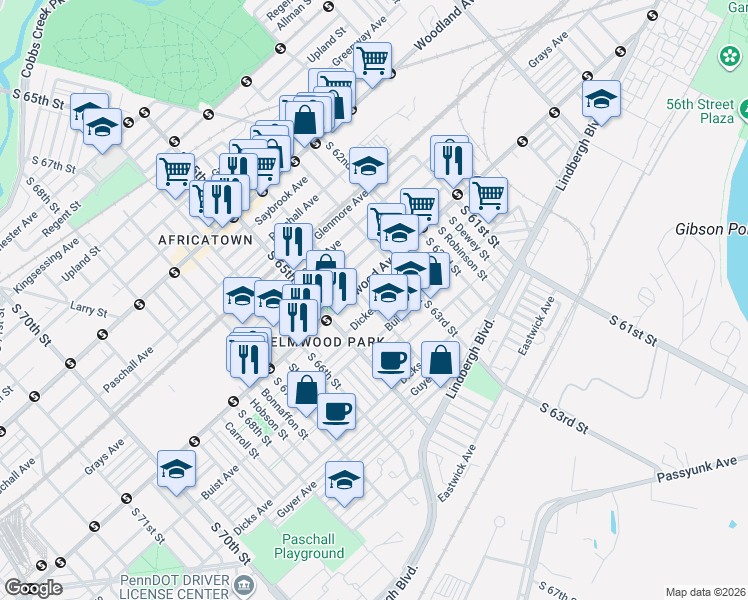 map of restaurants, bars, coffee shops, grocery stores, and more near in Philadelphia
