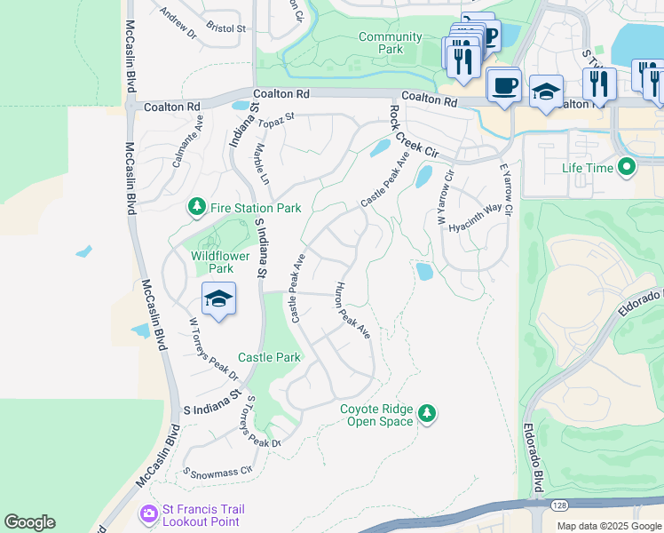 map of restaurants, bars, coffee shops, grocery stores, and more near 1 Sandstone Way in Superior