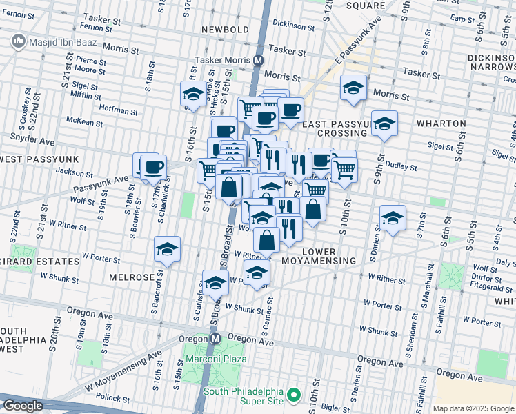 map of restaurants, bars, coffee shops, grocery stores, and more near 1316 Jackson Street in Philadelphia