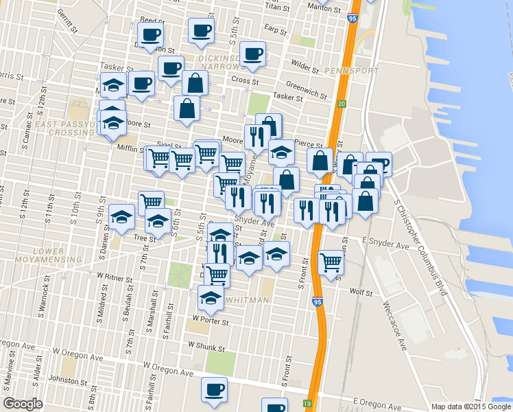 map of restaurants, bars, coffee shops, grocery stores, and more near in Philadelphia