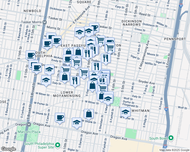 map of restaurants, bars, coffee shops, grocery stores, and more near 819 Winton Street in Philadelphia