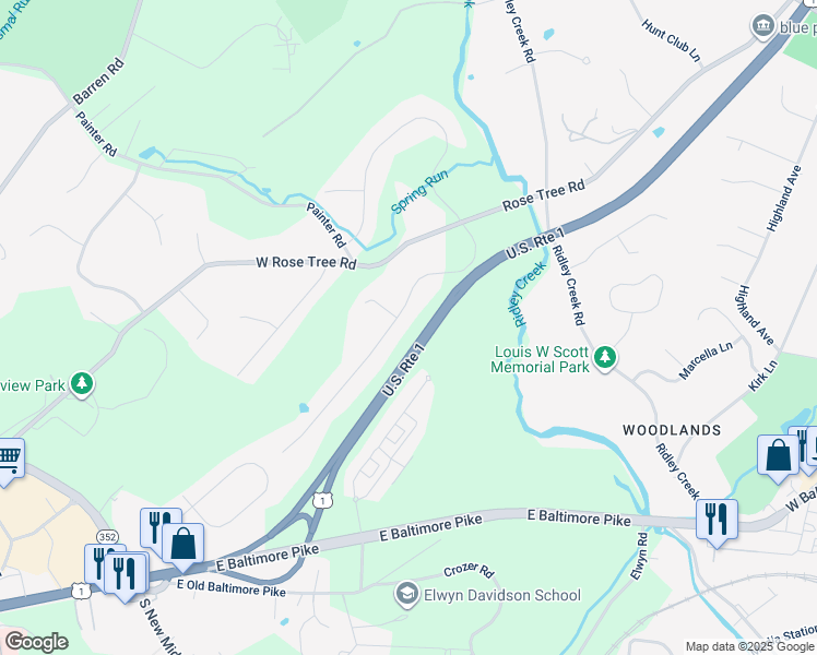 map of restaurants, bars, coffee shops, grocery stores, and more near 534 South Heilbron Drive in Media