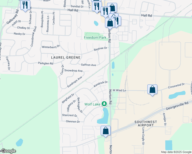 map of restaurants, bars, coffee shops, grocery stores, and more near 5754 Bellport Court in Galloway