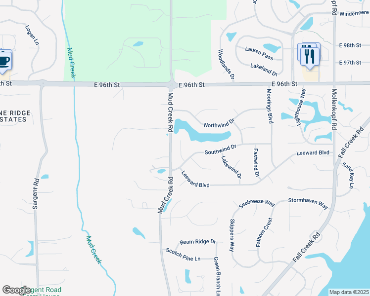 map of restaurants, bars, coffee shops, grocery stores, and more near 9924 Southwind Drive in Indianapolis