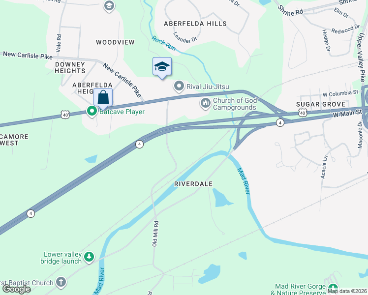 map of restaurants, bars, coffee shops, grocery stores, and more near 120 Old Mill Road in Springfield