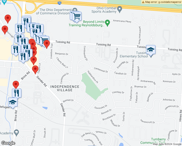 map of restaurants, bars, coffee shops, grocery stores, and more near 2958 Hubbardton Place in Reynoldsburg