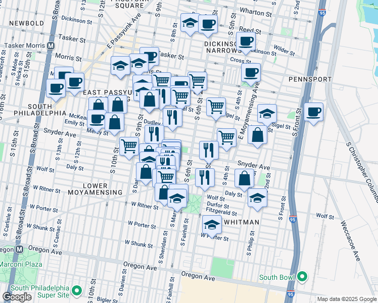 map of restaurants, bars, coffee shops, grocery stores, and more near in Philadelphia