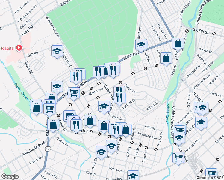 map of restaurants, bars, coffee shops, grocery stores, and more near 104 Norma Road in Lansdowne