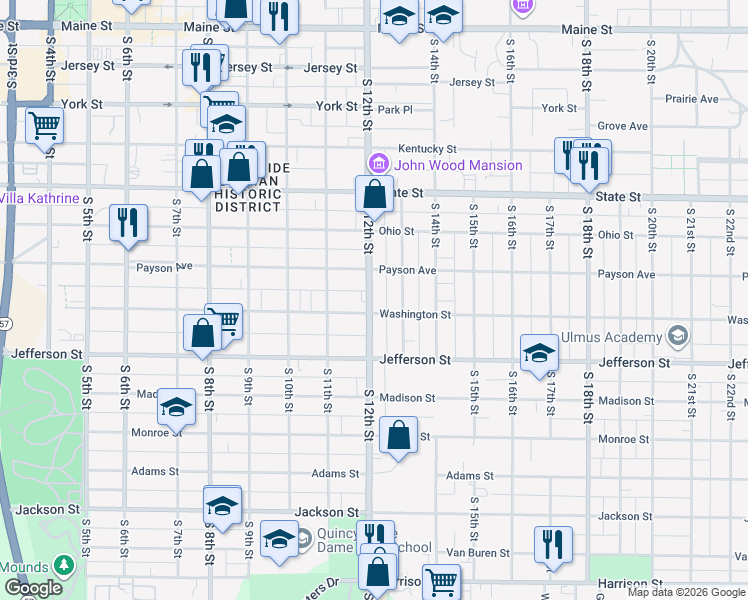 map of restaurants, bars, coffee shops, grocery stores, and more near 1137 Washington Street in Quincy
