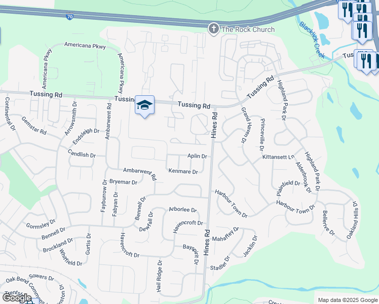 map of restaurants, bars, coffee shops, grocery stores, and more near 3040 Sedley Street in Reynoldsburg