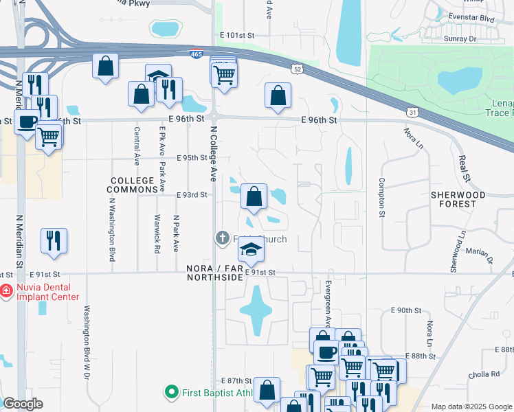 map of restaurants, bars, coffee shops, grocery stores, and more near 9286 Yale Drive in Indianapolis
