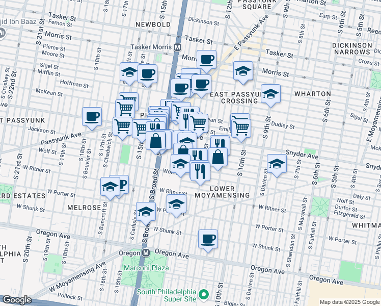 map of restaurants, bars, coffee shops, grocery stores, and more near 1237 Jackson Street in Philadelphia