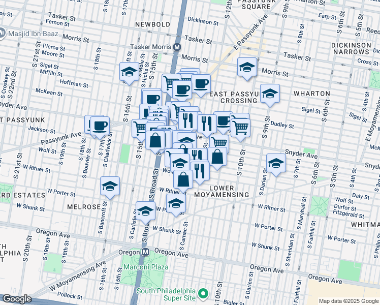 map of restaurants, bars, coffee shops, grocery stores, and more near 1237 Jackson Street in Philadelphia