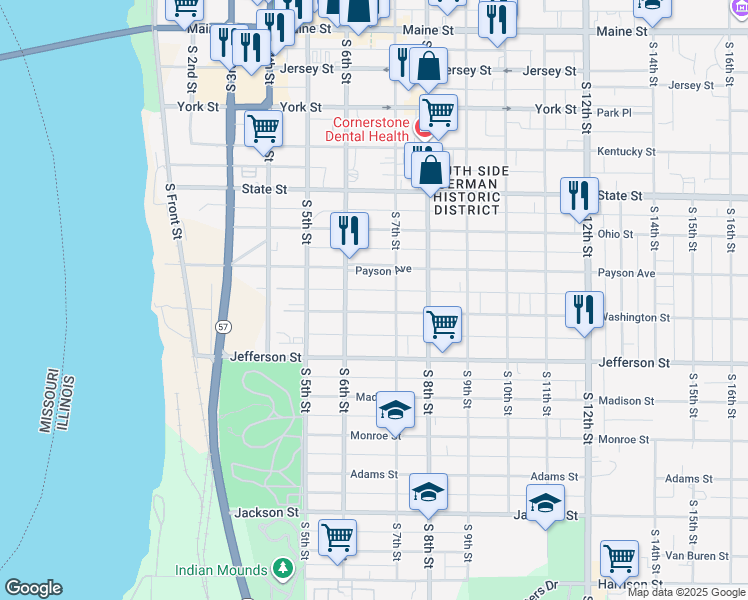 map of restaurants, bars, coffee shops, grocery stores, and more near 636 Washington Street in Quincy