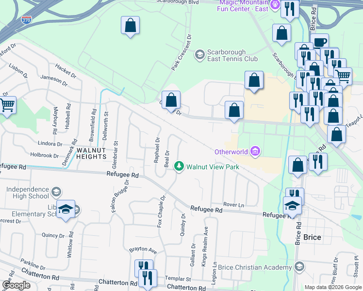 map of restaurants, bars, coffee shops, grocery stores, and more near 2760 Barrows Road in Columbus
