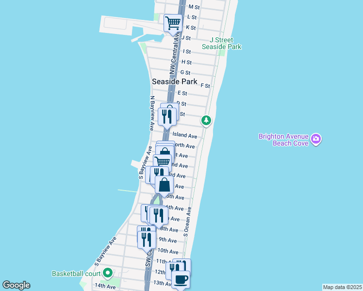 map of restaurants, bars, coffee shops, grocery stores, and more near 9 1st Avenue in Seaside Park