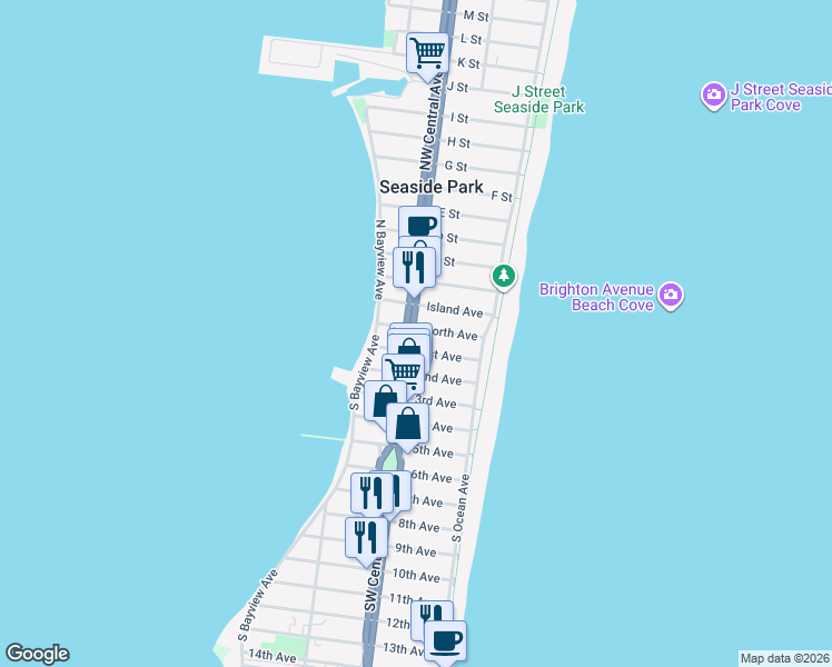 map of restaurants, bars, coffee shops, grocery stores, and more near 9 1st Avenue in Seaside Park