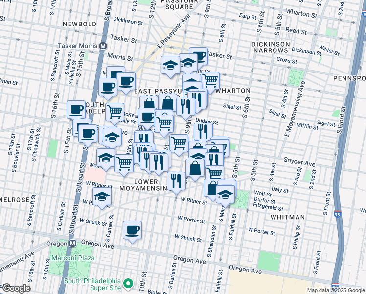 map of restaurants, bars, coffee shops, grocery stores, and more near in Philadelphia