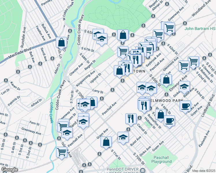 map of restaurants, bars, coffee shops, grocery stores, and more near in Philadelphia