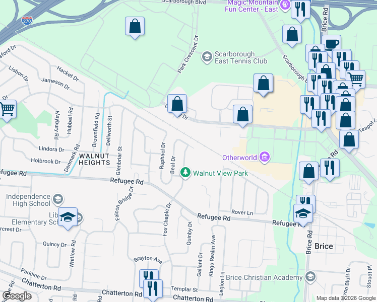 map of restaurants, bars, coffee shops, grocery stores, and more near 2760 Barrows Road in Columbus