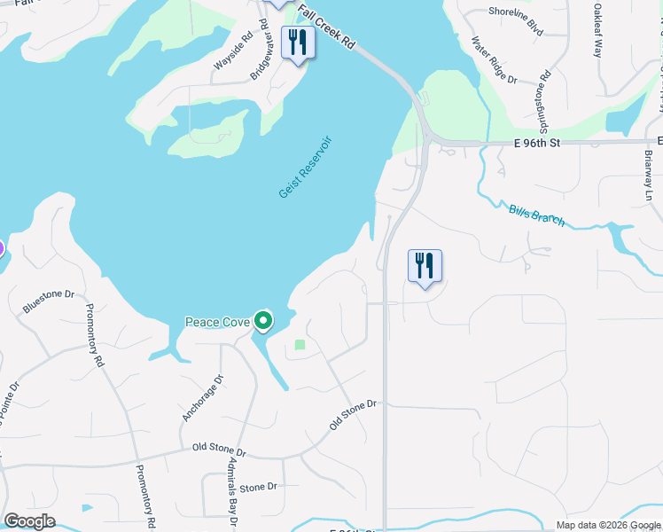 map of restaurants, bars, coffee shops, grocery stores, and more near 12635 Shorevista Drive in Indianapolis