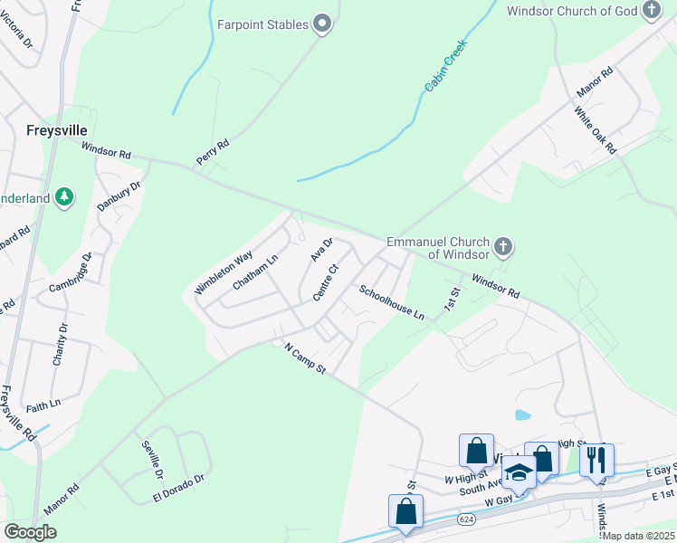 map of restaurants, bars, coffee shops, grocery stores, and more near 105 Centre Court in Red Lion