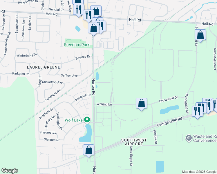 map of restaurants, bars, coffee shops, grocery stores, and more near 1360 Norton Road in Columbus