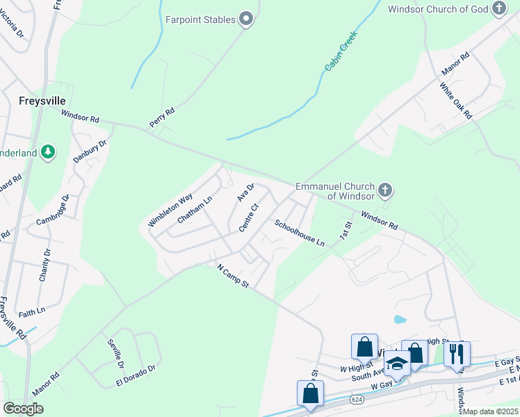 map of restaurants, bars, coffee shops, grocery stores, and more near 105 Centre Court in Red Lion