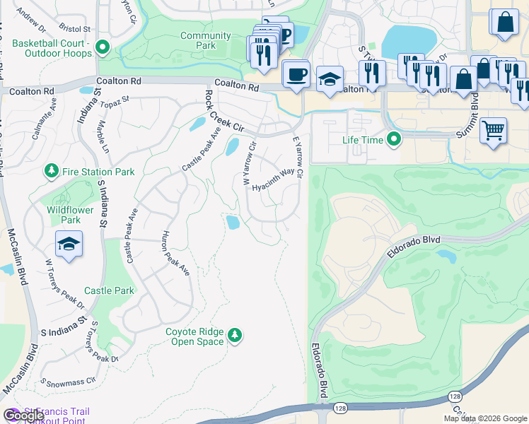 map of restaurants, bars, coffee shops, grocery stores, and more near 3277 West Yarrow Circle in Louisville