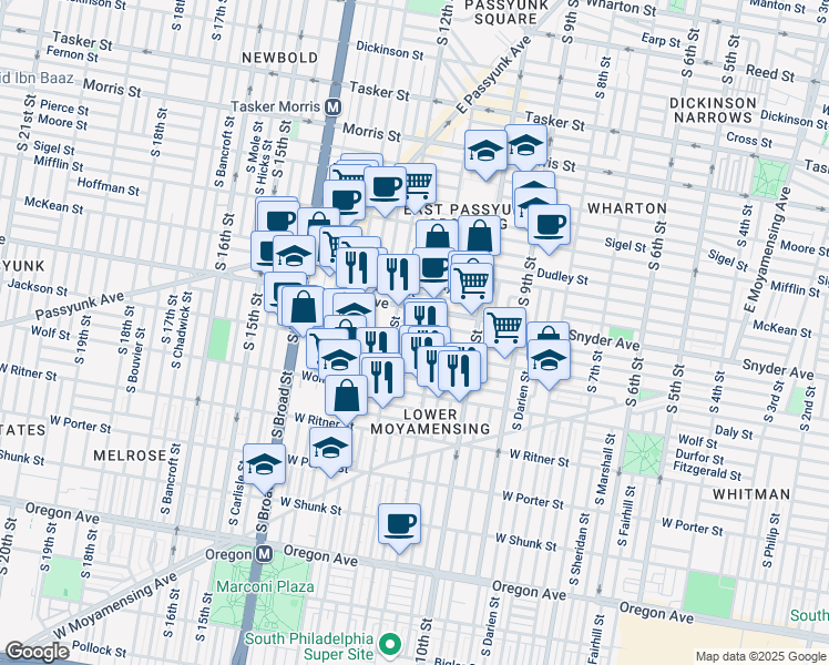 map of restaurants, bars, coffee shops, grocery stores, and more near 1129 Winton Street in Philadelphia