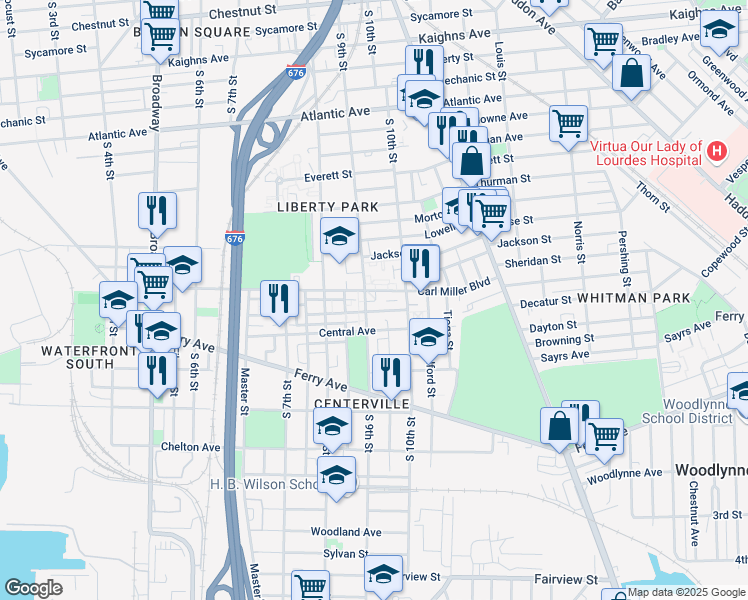 map of restaurants, bars, coffee shops, grocery stores, and more near 1738 South 10th Street in Camden
